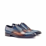 Gentlemen Oxford in Hand Painted Denim & Brown Patina in Calf Leather with Goodyear Welt