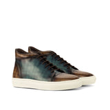 Gentlemen Alto Sneaker - Hand Painted Turquoise Patina with Hand Painted Brown Patina in Calf Leather