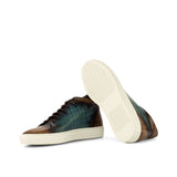 Gentlemen Alto Sneaker - Hand Painted Turquoise Patina with Hand Painted Brown Patina in Calf Leather