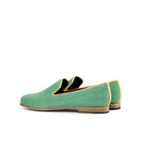 Gentlemen Cortes Slip On - Green Linen Fabric with Trim in Mustard Colour Grossgrain