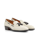 Gentlemen Loafer in Ivory Kid Suede Calf Leather & Hand Painted Black Box Calf Leather with Goodyear Welt
