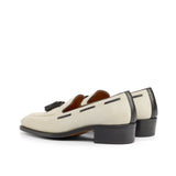 Gentlemen Loafer in Ivory Kid Suede Calf Leather & Hand Painted Black Box Calf Leather with Goodyear Welt