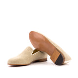 Gentlemen Cortes Slip On - Ice Linen Fabric with Trim in Off-white Colour Grossgrain
