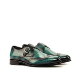 Gentlemen Single Monk in Hand Painted Turquoise Patina in Calf Leather with Goodyear Welt