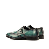 Gentlemen Single Monk in Hand Painted Turquoise Patina in Calf Leather with Goodyear Welt