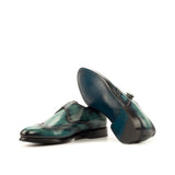 Gentlemen Single Monk in Hand Painted Turquoise Patina in Calf Leather with Goodyear Welt
