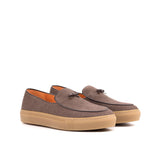 Gentlemen Barcelona Sneaker in Brown Linen Sartorial Fabric with Hand Painted Dark Brown Calf Leather