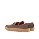 Gentlemen Barcelona Sneaker in Brown Linen Sartorial Fabric with Hand Painted Dark Brown Calf Leather