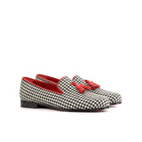 Gentlemen Cortes Slip On - Houndstooth Sartorial Fabric with Trim & Tassel in Red Nappa Leather