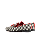 Gentlemen Cortes Slip On - Houndstooth Sartorial Fabric with Trim & Tassel in Red Nappa Leather