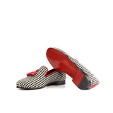 Gentlemen Cortes Slip On - Houndstooth Sartorial Fabric with Trim & Tassel in Red Nappa Leather