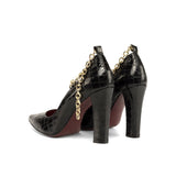 Figueres Pump in Black Croco Print Leather with Gold Metallic Chain