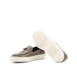 Gentlemen Barcelona Sneaker in Hand Painted Grey Calf Leather with Trim & Bow in Ocean Blue Nappa Leather