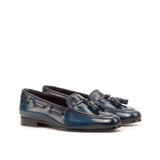 Ladies Rosa Slip On in Hand Painted Denim Patina Calf Leather detailed with Denim Patina Tassels