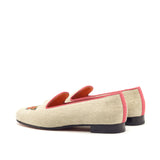 Ladies Vida Fácil Slip On in Ice Linen Fabric detailed with Trim Coral Grosgrain and Embroidery