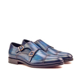 Gentlemen Double Monk in Hand Painted Denim Patina in Calf Leather with Goodyear Welt