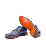 Gentlemen Double Monk in Hand Painted Denim Patina in Calf Leather with Goodyear Welt