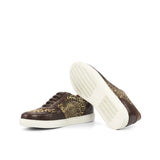 Ladies Activa Sneaker in Leopard Velvet Sartorial Fabric detailed with Hand Painted Dark Brown Croco Embossed Calf Leather & Hand Painted Medium Brown Calf Leather