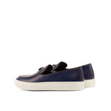 Gentlemen Barcelona Sneaker in Hand Painted Navy Blue Calf Leather with Trim & Bow in Nappa Leather