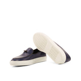 Gentlemen Barcelona Sneaker in Hand Painted Navy Blue Calf Leather with Trim & Bow in Nappa Leather
