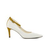 Figueres Pump in White Nappa Leather detailed with Sand Italian Suede Leather