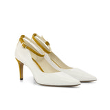 Figueres Pump in White Nappa Leather detailed with Sand Italian Suede Leather