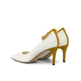 Figueres Pump in White Nappa Leather detailed with Sand Italian Suede Leather