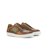Gentlemen & Young Adult Activo Basico Sneaker - Hand Painted & Burnished Cognac Calf Leather detailed with Hand Painted & Burnished Olive Calf Leather