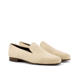 Gentlemen Cortes Slip On - Ice Linen Fabric with Trim in Ivory Colour Kid Suede