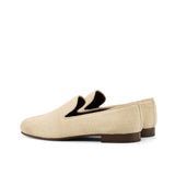 Gentlemen Cortes Slip On - Ice Linen Fabric with Trim in Ivory Colour Kid Suede