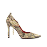 Figueres Pump in Red Cascabel Animal Print Leather with Gold Metallic Chain