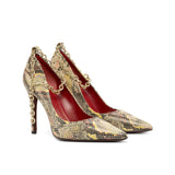 Figueres Pump in Red Cascabel Animal Print Leather with Gold Metallic Chain