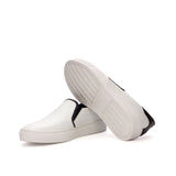 Gentlemen Diario Slip On - White Box Calf Leather with Backstrip in Hand Painted Black Embossed Croco Calf Leather