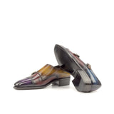 Gentlemen Double Monk in Hand Painted Purple & Burgundy & Cognac & Denim in Calf Leather with Goodyear Welt