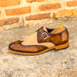 Gentlemen Single Monk in Hand Painted Cognac Patina and Camel Kid Suede Calf Leather with Goodyear Welt