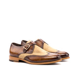 Gentlemen Single Monk in Hand Painted Cognac Patina and Camel Kid Suede Calf Leather with Goodyear Welt