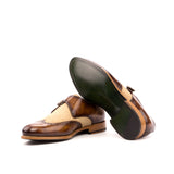 Gentlemen Single Monk in Hand Painted Cognac Patina and Camel Kid Suede Calf Leather with Goodyear Welt