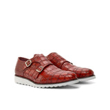 Gentlemen Double Monk in Hand Painted Red Croco Embossed Calf Leather with Goodyear Welt
