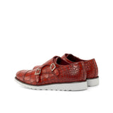 Gentlemen Double Monk in Hand Painted Red Croco Embossed Calf Leather with Goodyear Welt