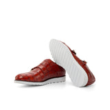 Gentlemen Double Monk in Hand Painted Red Croco Embossed Calf Leather with Goodyear Welt