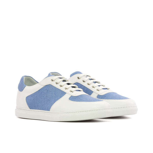 Gentlemen's & Young Adult - Activo Basico Sneaker - White Nappa Leather combined with Blue Linen
