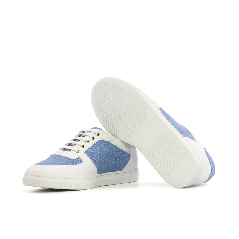 Gentlemen's & Young Adult - Activo Basico Sneaker - White Nappa Leather combined with Blue Linen