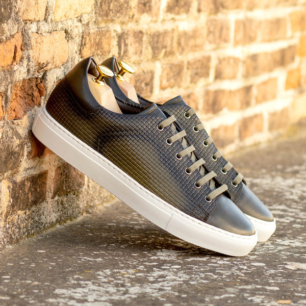 Gentlemen & Young Adult - Activo Sneaker - Hand Painted & Burnished Olive Woven Embossed Calf Leather combined with Olive Calf Leather
