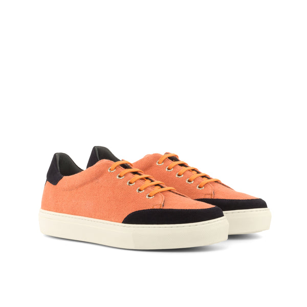 Ladies Activa Basica - Orange Linen Fabric detailed with Navy Blue Lux Suede Calf Leather