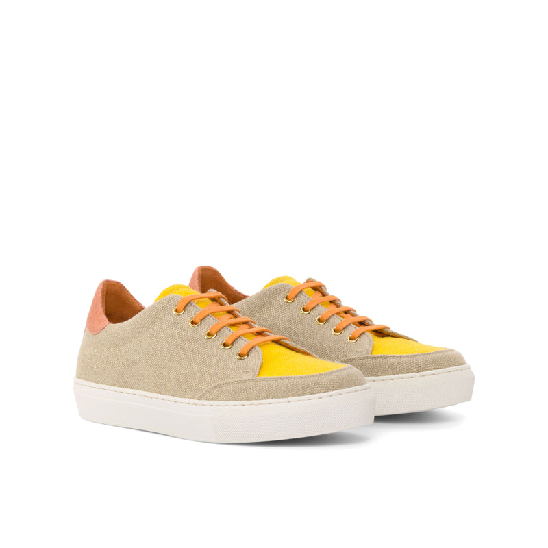 Ladies Activa Basica Sneaker - Ice Linen Fabric detailed with Mustard & Orange Linen Fabric