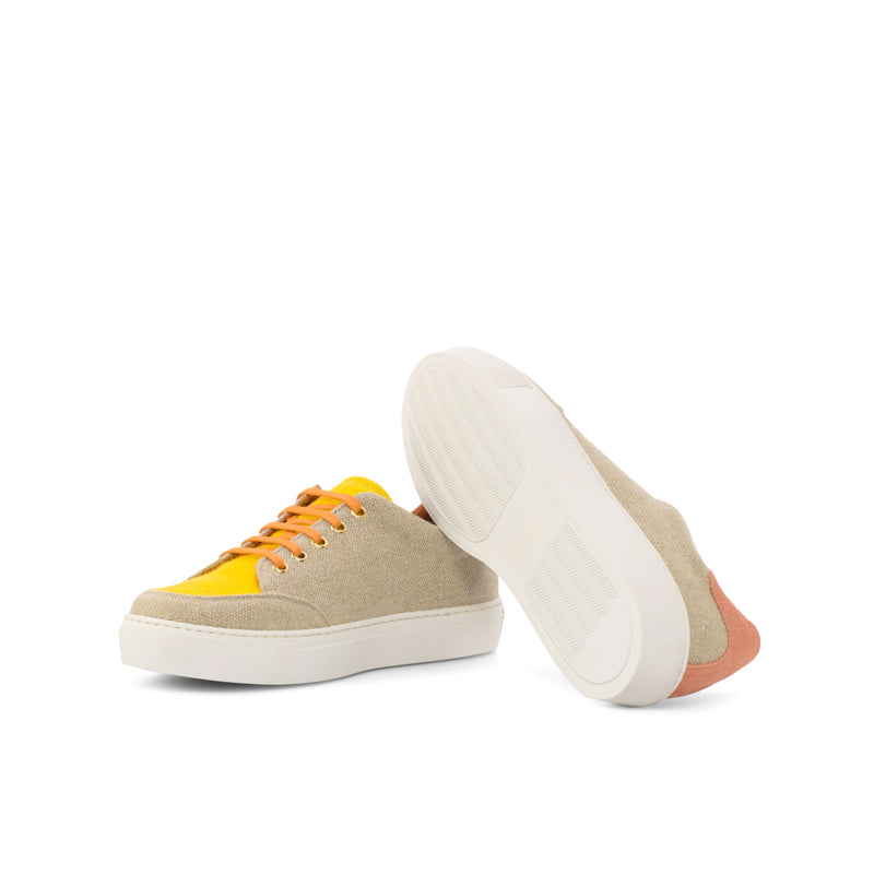 Ladies Activa Basica Sneaker - Ice Linen Fabric detailed with Mustard & Orange Linen Fabric