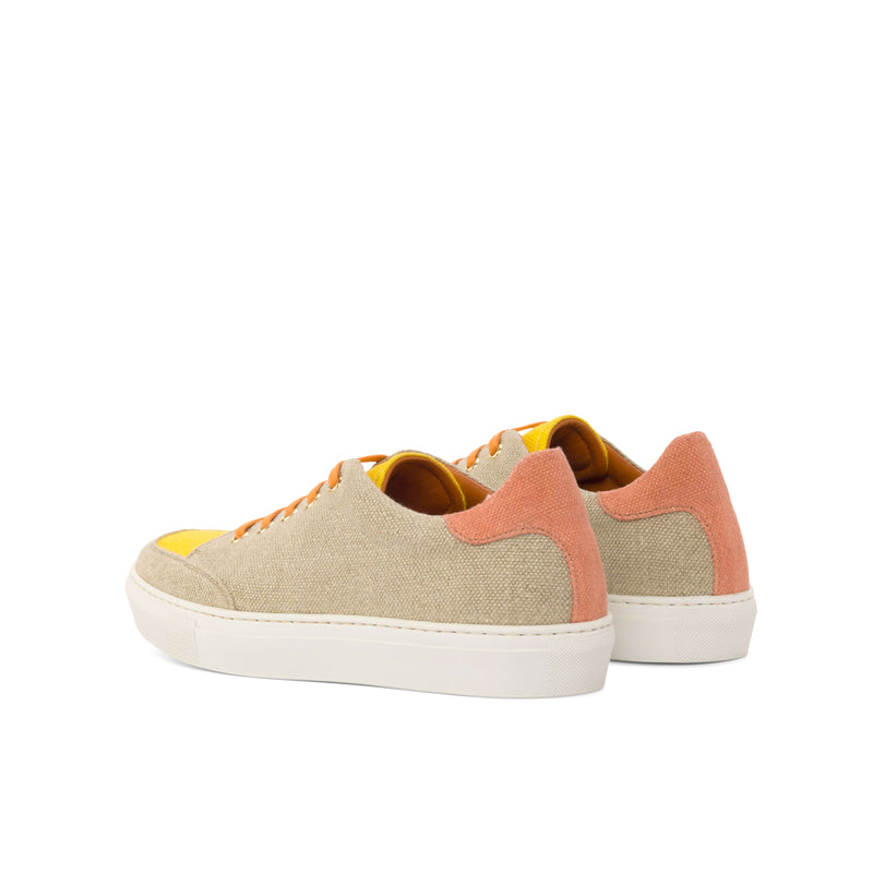 Ladies Activa Basica Sneaker - Ice Linen Fabric detailed with Mustard & Orange Linen Fabric