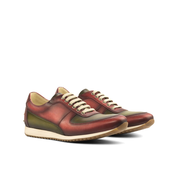 Gentlemen Romeo Sneaker -  Hand Painted & Burnished Red Calf Leather and Hand Painted & Burnished Olive Calf Leather