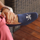 Gentlemen El Patron Slip On - Navy Blue Linen Fabric with Skull Embroidery