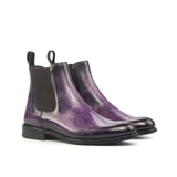 Ladies Chelsea Boot in Hand Painted Purple Patina Calf Leather detailed with Back Strap in Black Kid Suede Calf Leather